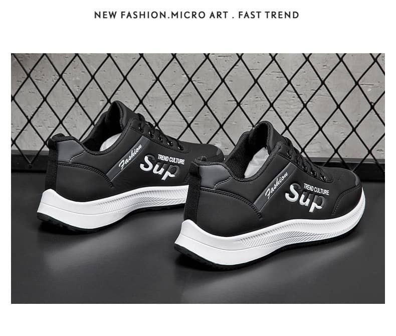 Men's Korean-Style Casual PU Athletic Shoes Comfortable Student White Sneakers Running Shoes