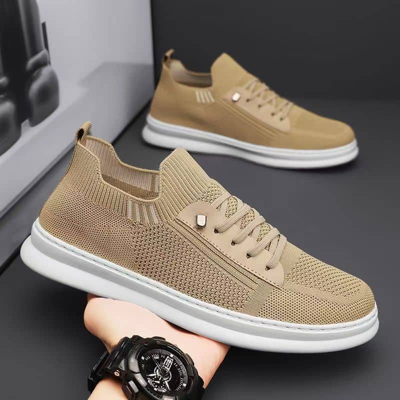 Men's Breathable Flyknit Mesh Athletic Shoes Soft Sole Casual Board Shoes