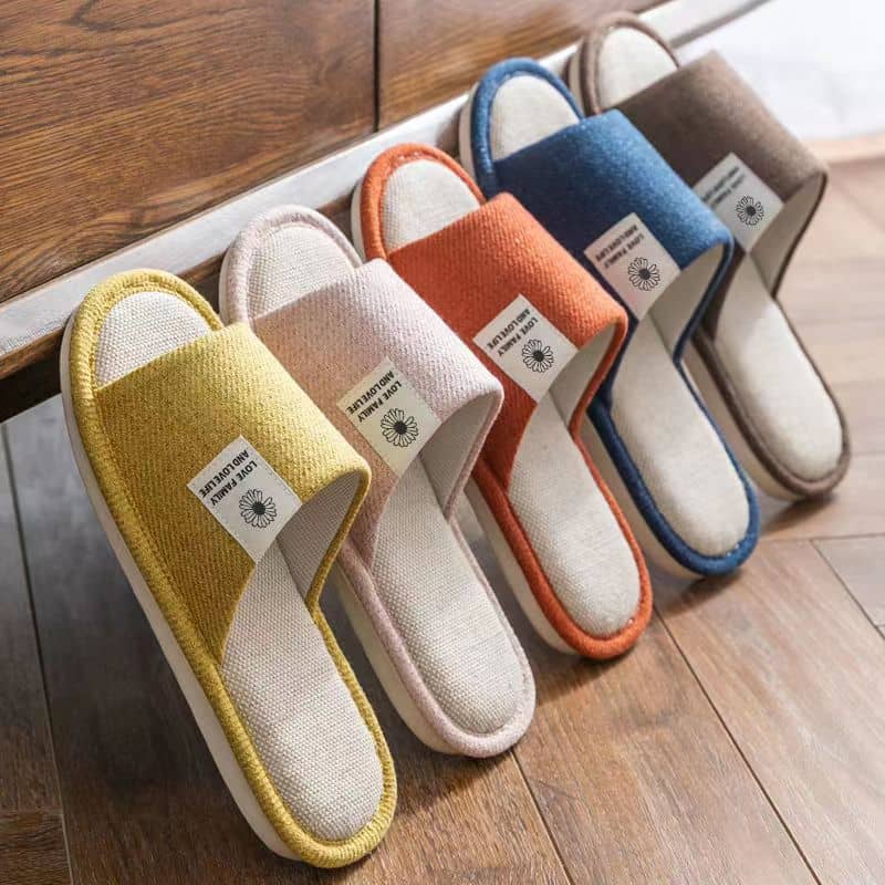 Cotton-Linen Fabric Unisex Indoor Home Slippers Anti-Slip Noise-Free All-Season Clover