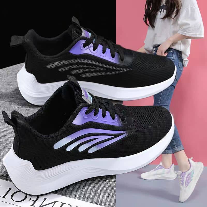 Women's Flyknit Mesh Athletic Shoes Platform Fashion Dad Shoes Anti-Slip Running Shoes