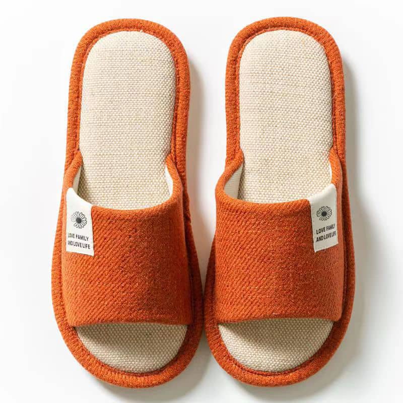 Cotton-Linen Fabric Unisex Indoor Home Slippers Anti-Slip Noise-Free All-Season Clover