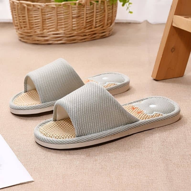 Linen Unisex Indoor Home Slippers Anti-Slip Soft Sole Wear-Resistant Noise-Free Couple Embroidered