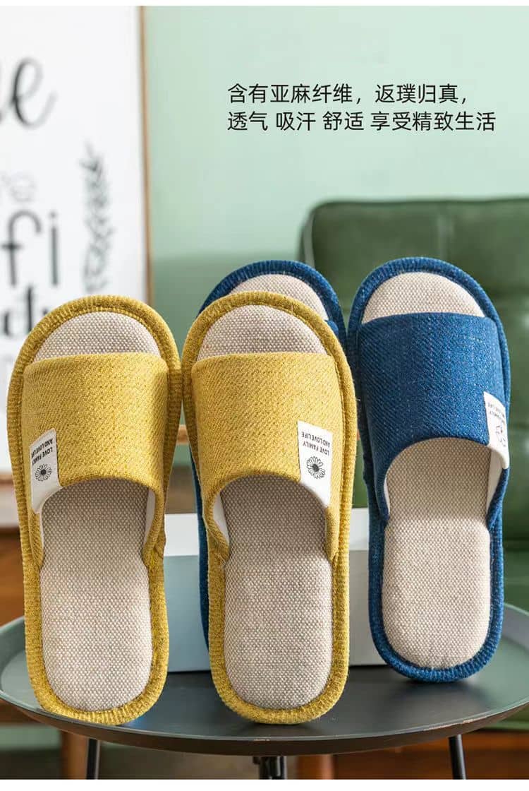 Cotton-Linen Fabric Unisex Indoor Home Slippers Anti-Slip Noise-Free All-Season Clover