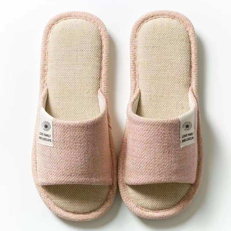 Cotton-Linen Fabric Unisex Indoor Home Slippers Anti-Slip Noise-Free All-Season Clover