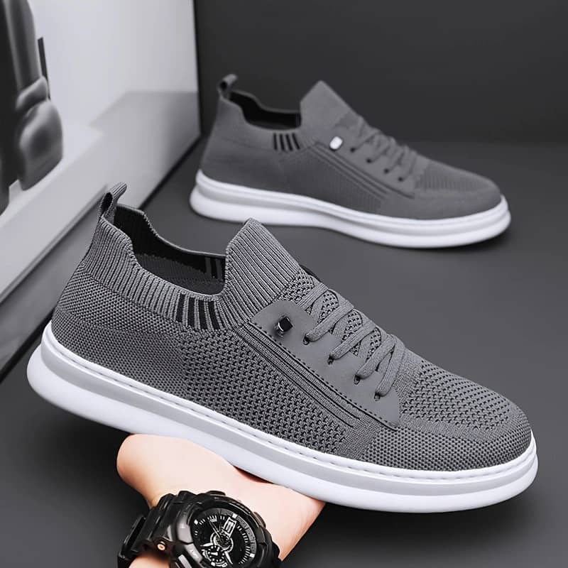 Men's Breathable Flyknit Mesh Athletic Shoes Soft Sole Casual Board Shoes