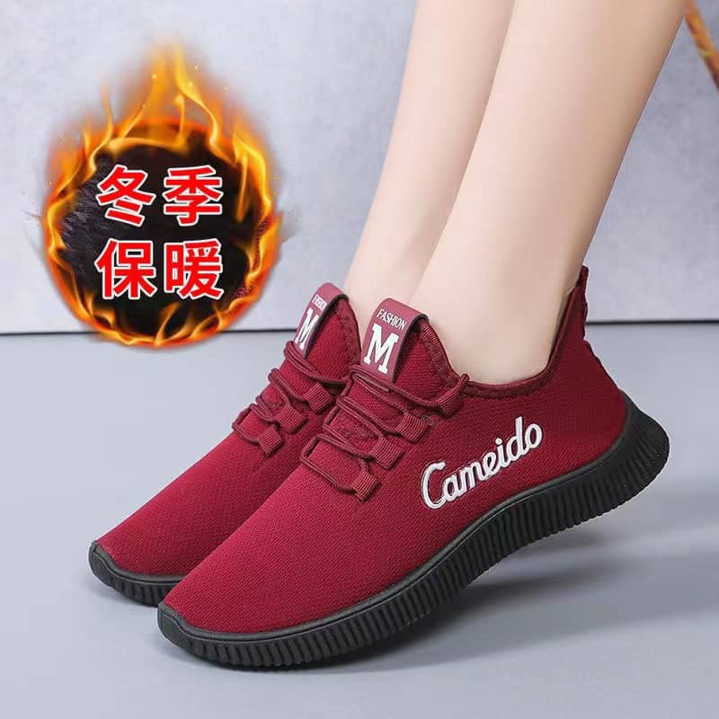 New Autumn Winter Women's Walking Shoes Comfortable Breathable Slip-On Fleece-Lined Thickened