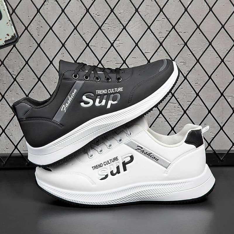 Men's Korean-Style Casual PU Athletic Shoes Comfortable Student White Sneakers Running Shoes