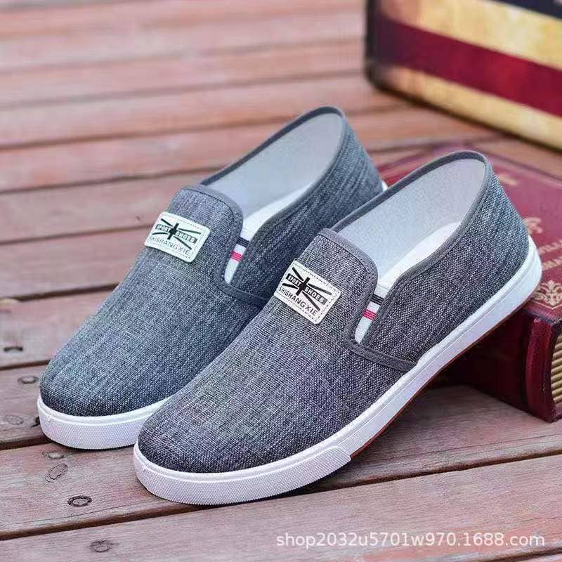 Men's Canvas Slip-On Shoes Denim Casual Loafers Lightweight Breathable Anti-Slip Wear-Resistant Student Shoes