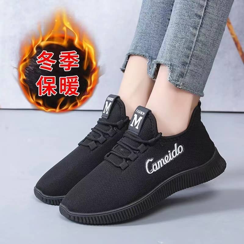New Autumn Winter Women's Walking Shoes Comfortable Breathable Slip-On Fleece-Lined Thickened