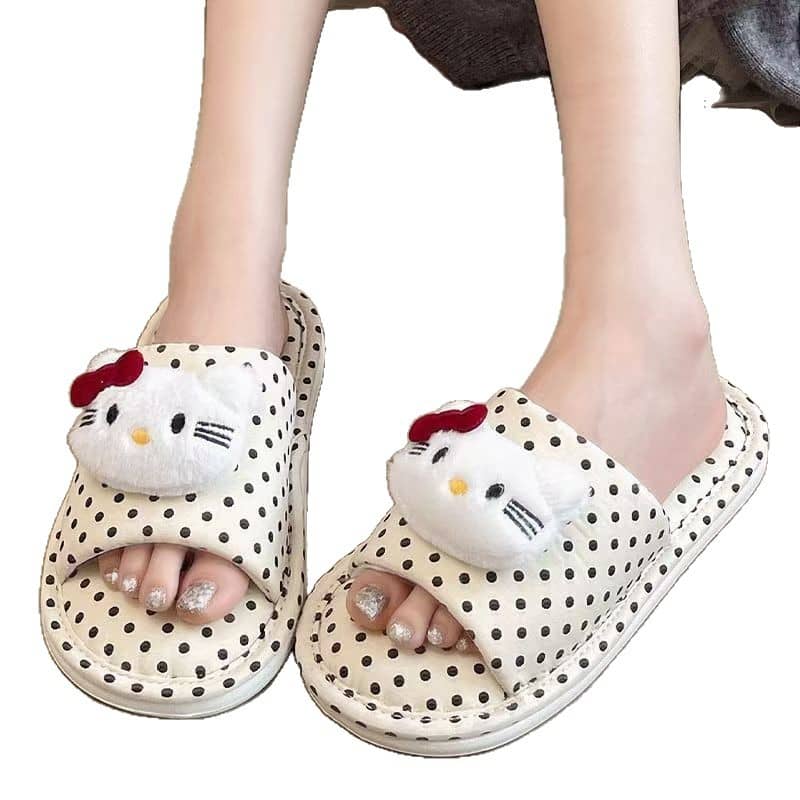 Cute Cat Faux Fur Slide Slippers for Women All-Season Comfort Anti-Slip Home 2026 New