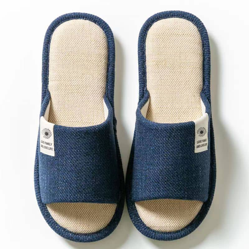 Cotton-Linen Fabric Unisex Indoor Home Slippers Anti-Slip Noise-Free All-Season Clover