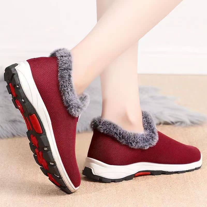 Winter Warm Women's Cotton Shoes Fleece-Lined Thickened Soft Sole Cotton Boots for Middle-Aged and Elderly