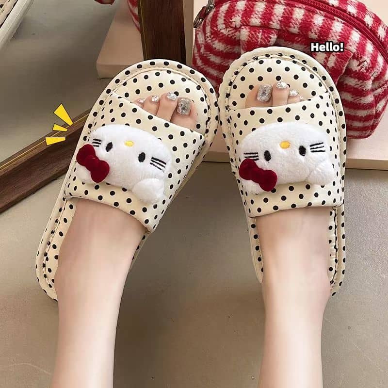 Cute Cat Faux Fur Slide Slippers for Women All-Season Comfort Anti-Slip Home 2026 New
