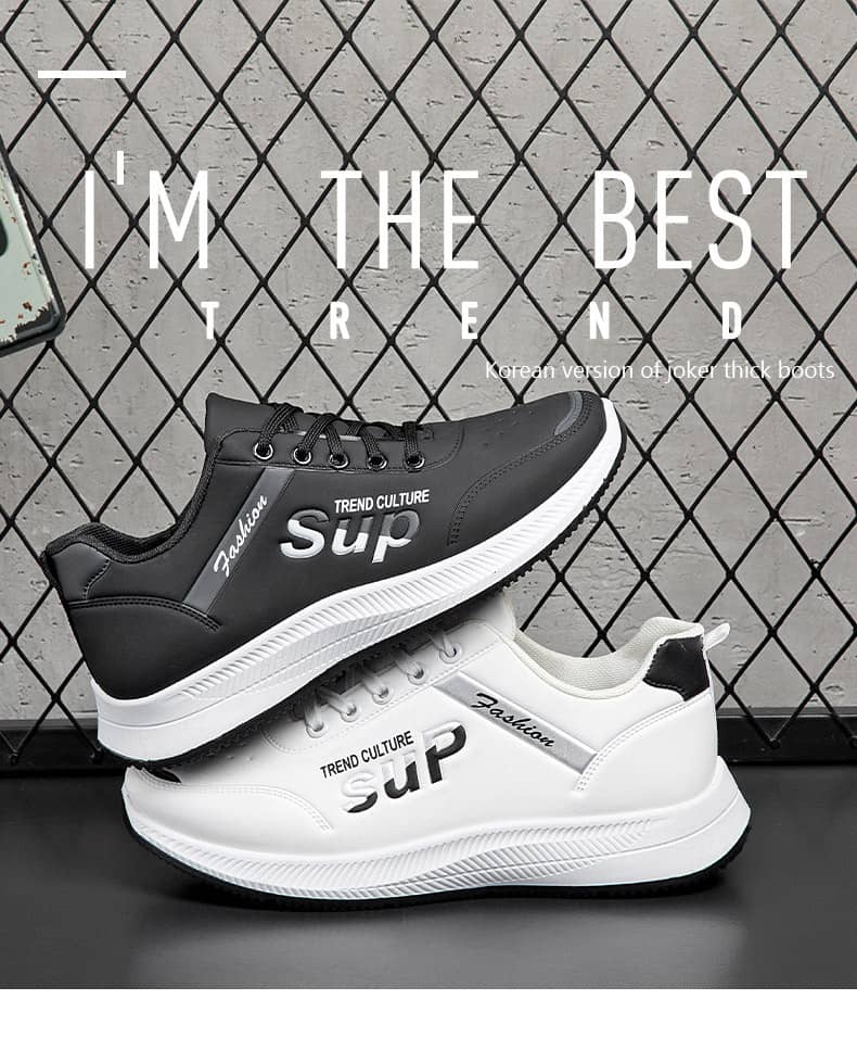 Men's Korean-Style Casual PU Athletic Shoes Comfortable Student White Sneakers Running Shoes