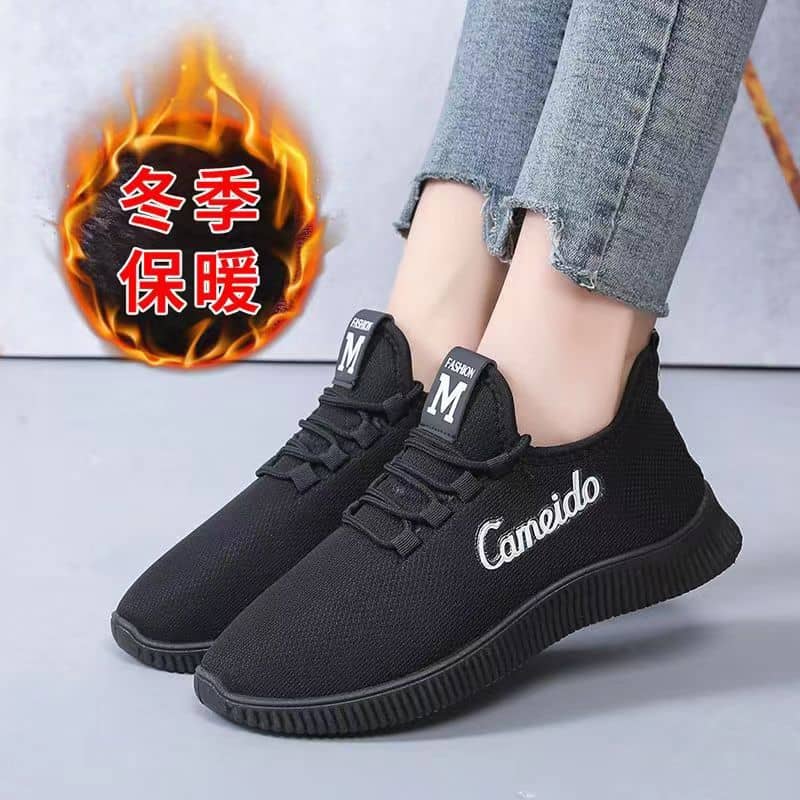 New Autumn Winter Women's Walking Shoes Comfortable Breathable Slip-On Fleece-Lined Thickened