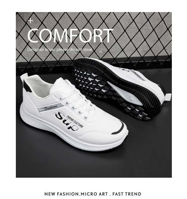 Men's Korean-Style Casual PU Athletic Shoes Comfortable Student White Sneakers Running Shoes