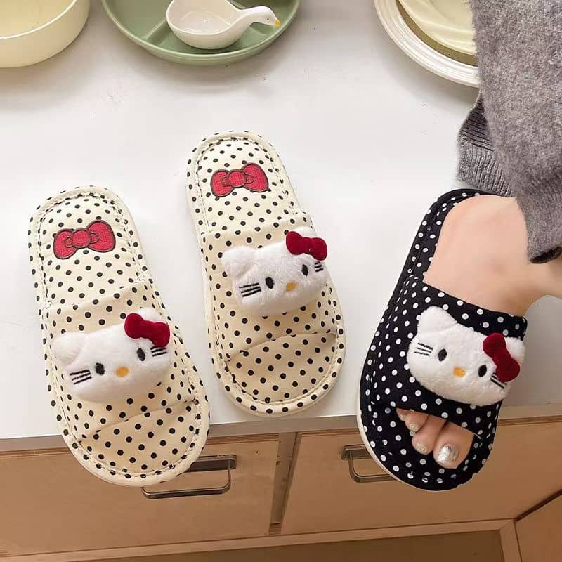 Cute Cat Faux Fur Slide Slippers for Women All-Season Comfort Anti-Slip Home 2026 New