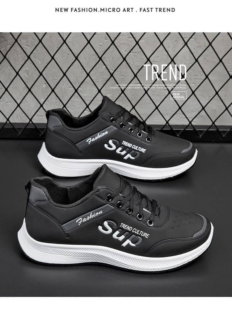 Men's Korean-Style Casual PU Athletic Shoes Comfortable Student White Sneakers Running Shoes