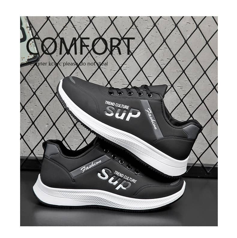 Men's Korean-Style Casual PU Athletic Shoes Comfortable Student White Sneakers Running Shoes