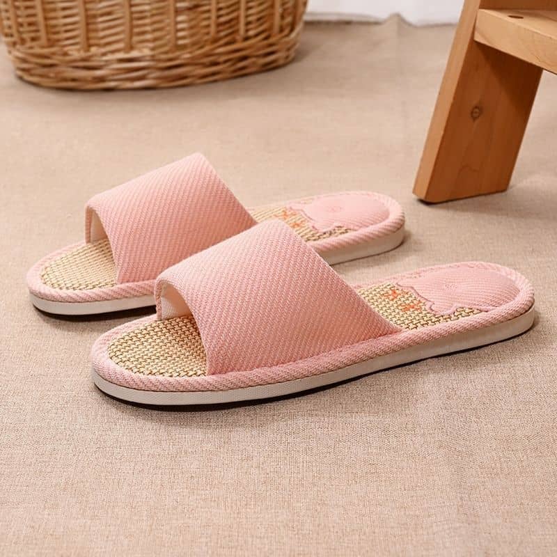 Linen Unisex Indoor Home Slippers Anti-Slip Soft Sole Wear-Resistant Noise-Free Couple Embroidered