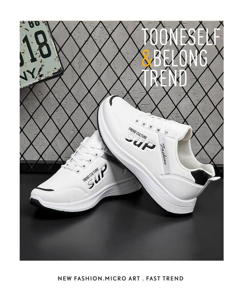 Men's Korean-Style Casual PU Athletic Shoes Comfortable Student White Sneakers Running Shoes