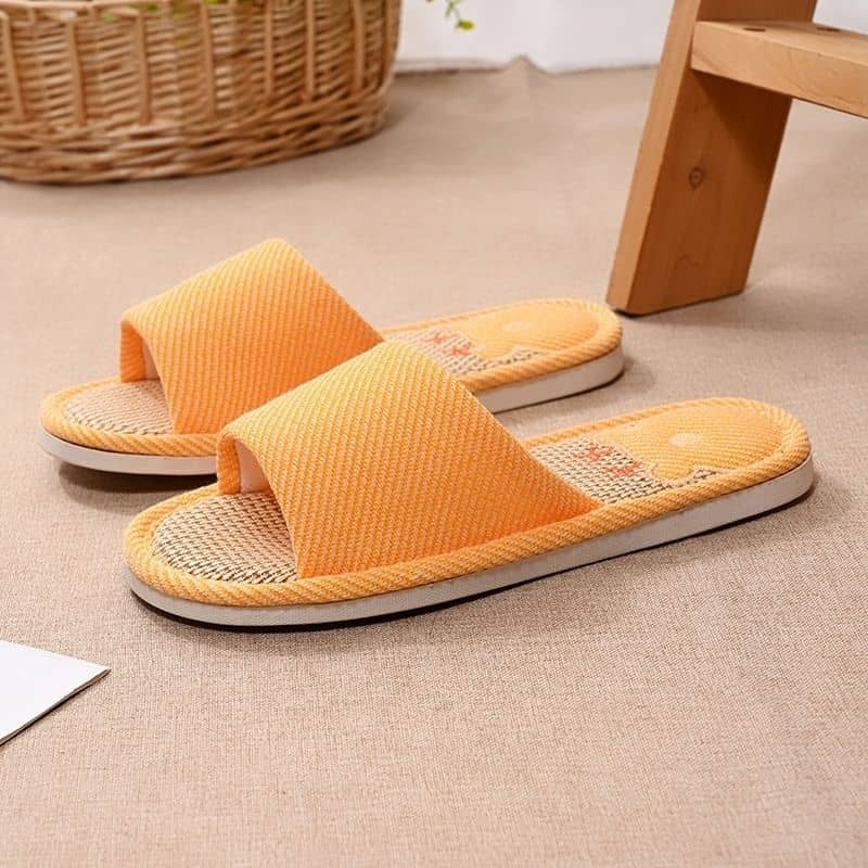 Linen Unisex Indoor Home Slippers Anti-Slip Soft Sole Wear-Resistant Noise-Free Couple Embroidered