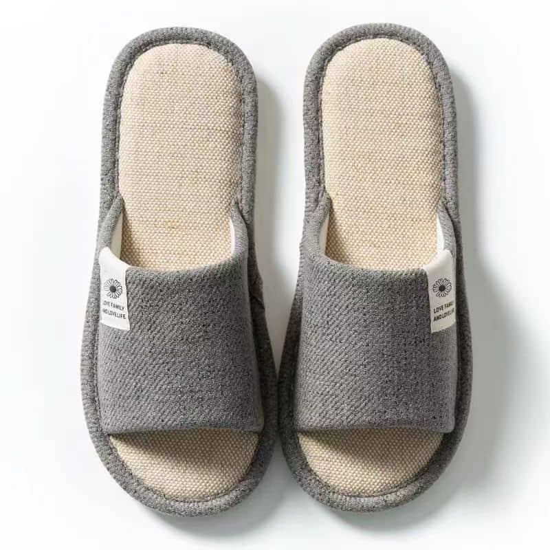 Cotton-Linen Fabric Unisex Indoor Home Slippers Anti-Slip Noise-Free All-Season Clover