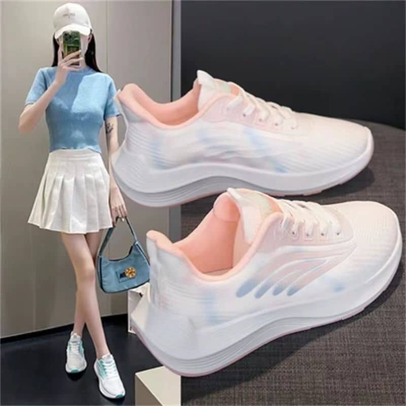 Women's Flyknit Mesh Athletic Shoes Platform Fashion Dad Shoes Anti-Slip Running Shoes