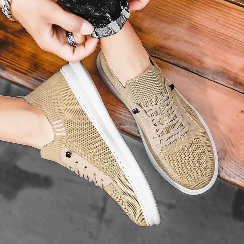 Men's Breathable Flyknit Mesh Athletic Shoes Soft Sole Casual Board Shoes