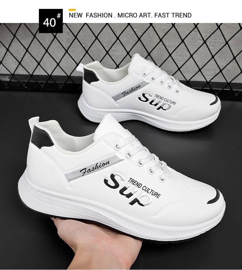 Men's Korean-Style Casual PU Athletic Shoes Comfortable Student White Sneakers Running Shoes