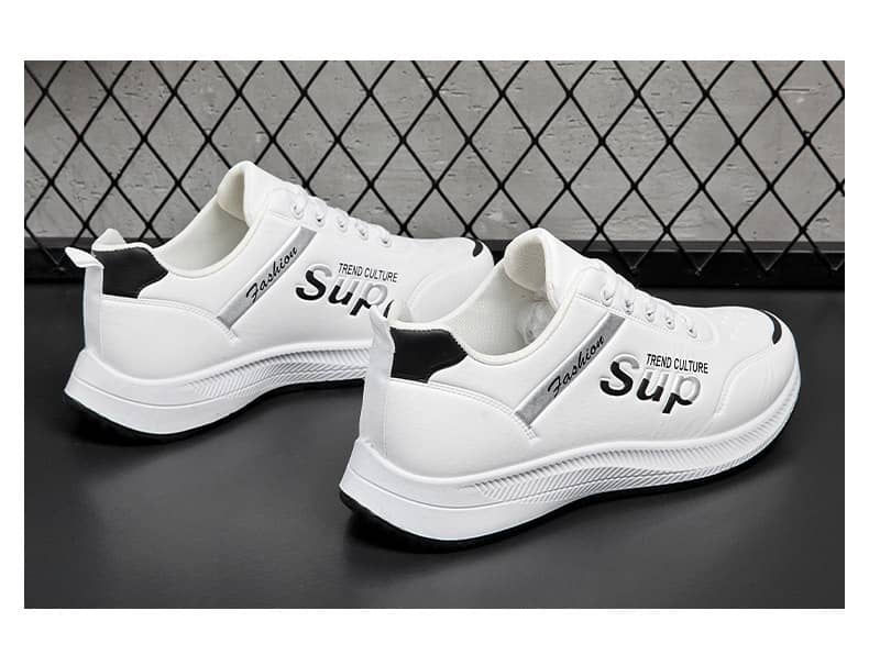 Men's Korean-Style Casual PU Athletic Shoes Comfortable Student White Sneakers Running Shoes