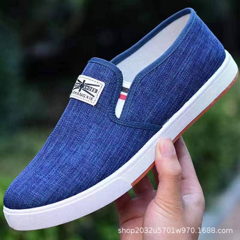 Men's Canvas Slip-On Shoes Denim Casual Loafers Lightweight Breathable Anti-Slip Wear-Resistant Student Shoes