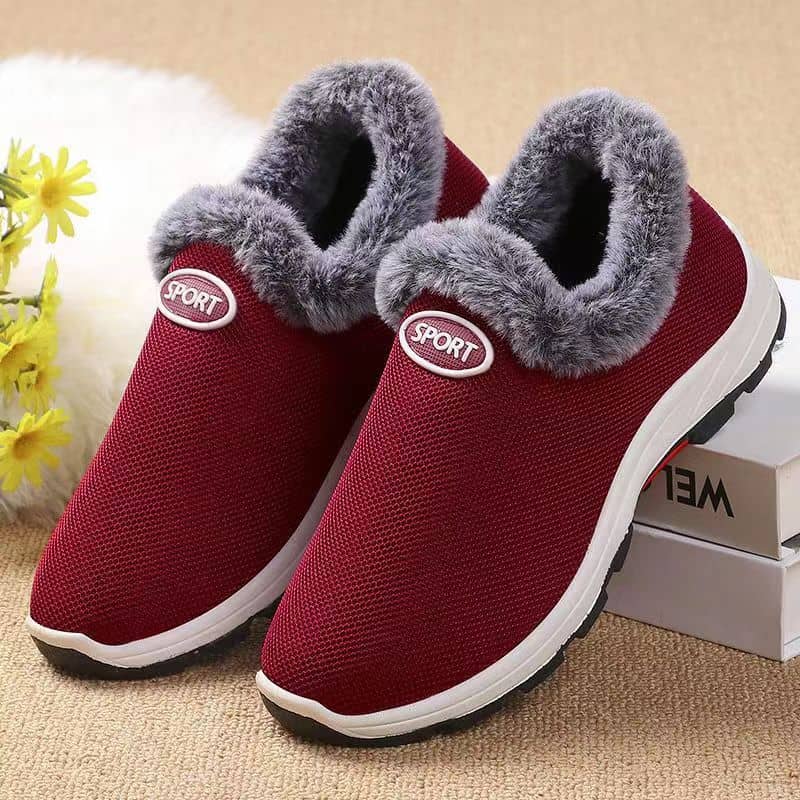 Winter Warm Women's Cotton Shoes Fleece-Lined Thickened Soft Sole Cotton Boots for Middle-Aged and Elderly
