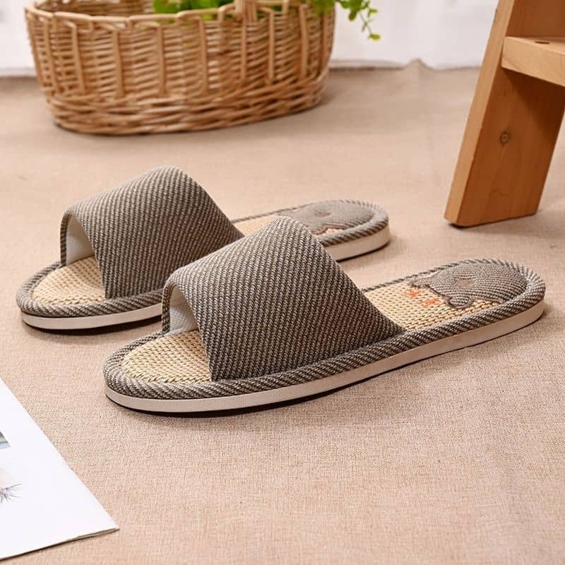 Linen Unisex Indoor Home Slippers Anti-Slip Soft Sole Wear-Resistant Noise-Free Couple Embroidered
