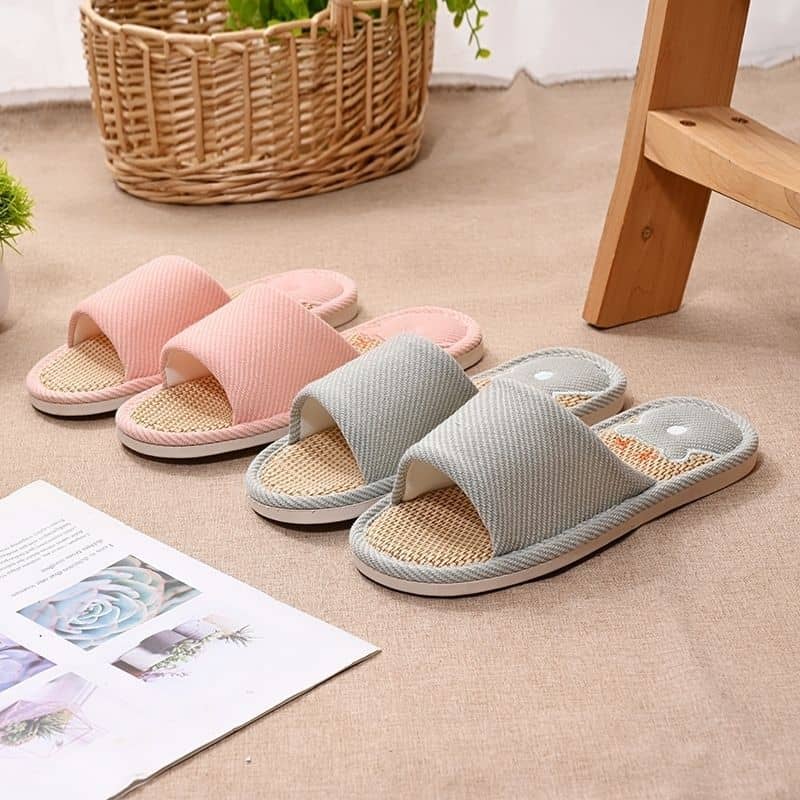 Linen Unisex Indoor Home Slippers Anti-Slip Soft Sole Wear-Resistant Noise-Free Couple Embroidered