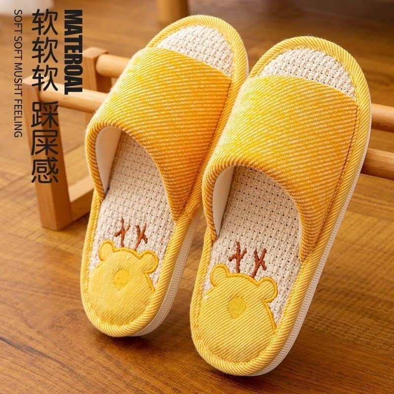 Linen Unisex Indoor Home Slippers Anti-Slip Soft Sole Wear-Resistant Noise-Free Couple Embroidered