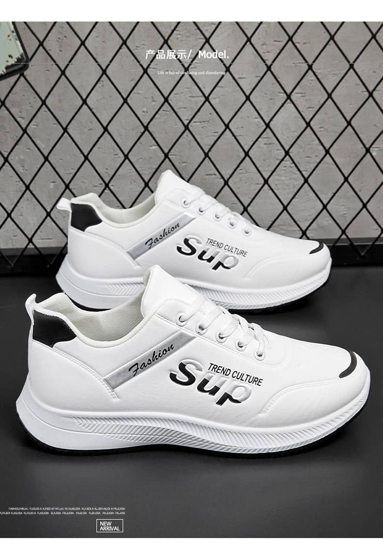 Men's Korean-Style Casual PU Athletic Shoes Comfortable Student White Sneakers Running Shoes