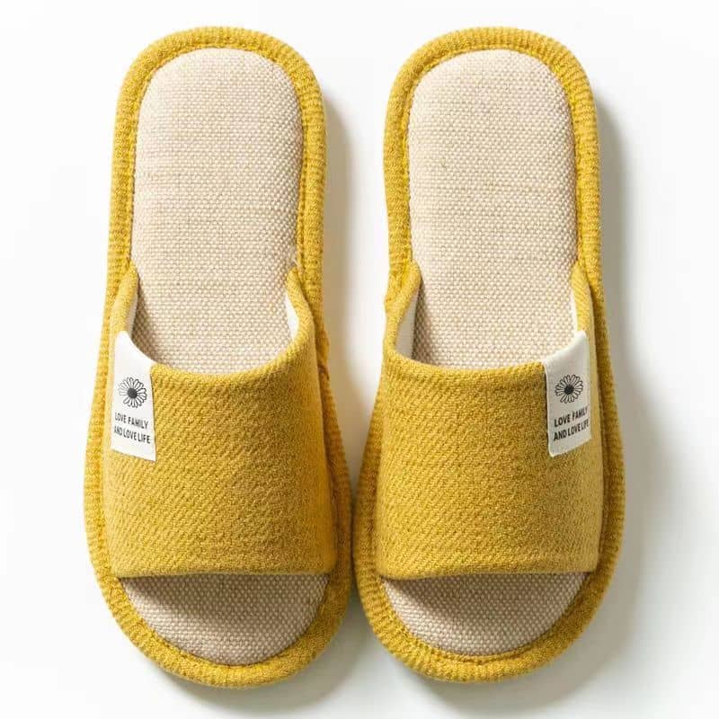 Cotton-Linen Fabric Unisex Indoor Home Slippers Anti-Slip Noise-Free All-Season Clover