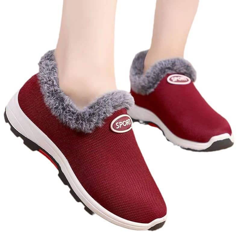Winter Warm Women's Cotton Shoes Fleece-Lined Thickened Soft Sole Cotton Boots for Middle-Aged and Elderly