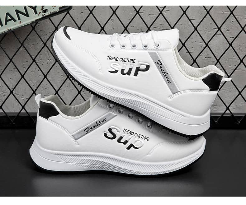 Men's Korean-Style Casual PU Athletic Shoes Comfortable Student White Sneakers Running Shoes