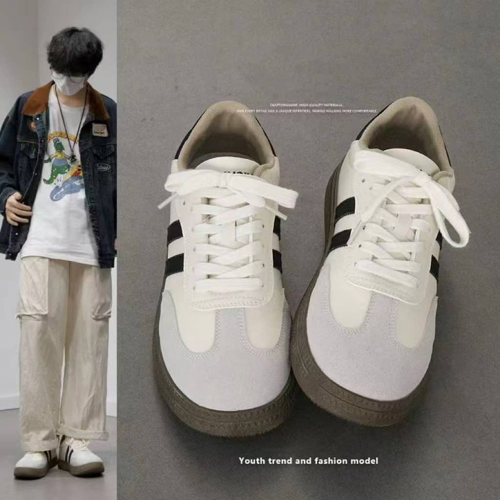 German Army Trainer Style Unisex White Sneakers Casual Sports Shoes Couple Style Campus