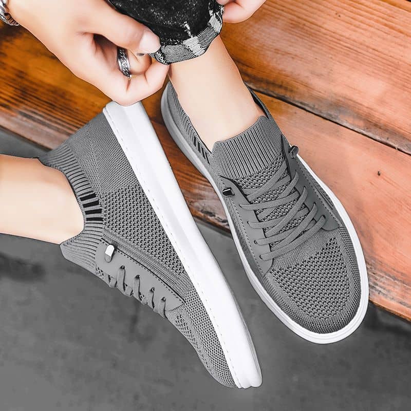 Men's Breathable Flyknit Mesh Athletic Shoes Soft Sole Casual Board Shoes