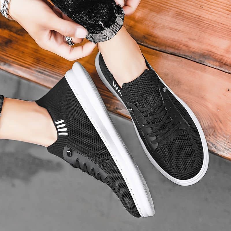 Men's Breathable Flyknit Mesh Athletic Shoes Soft Sole Casual Board Shoes