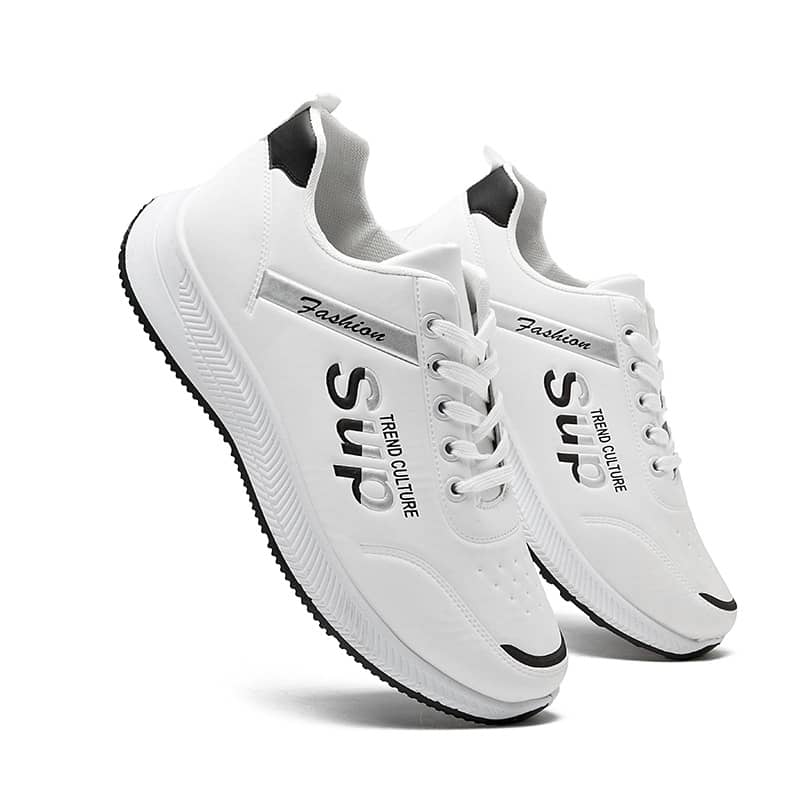Men's Korean-Style Casual PU Athletic Shoes Comfortable Student White Sneakers Running Shoes