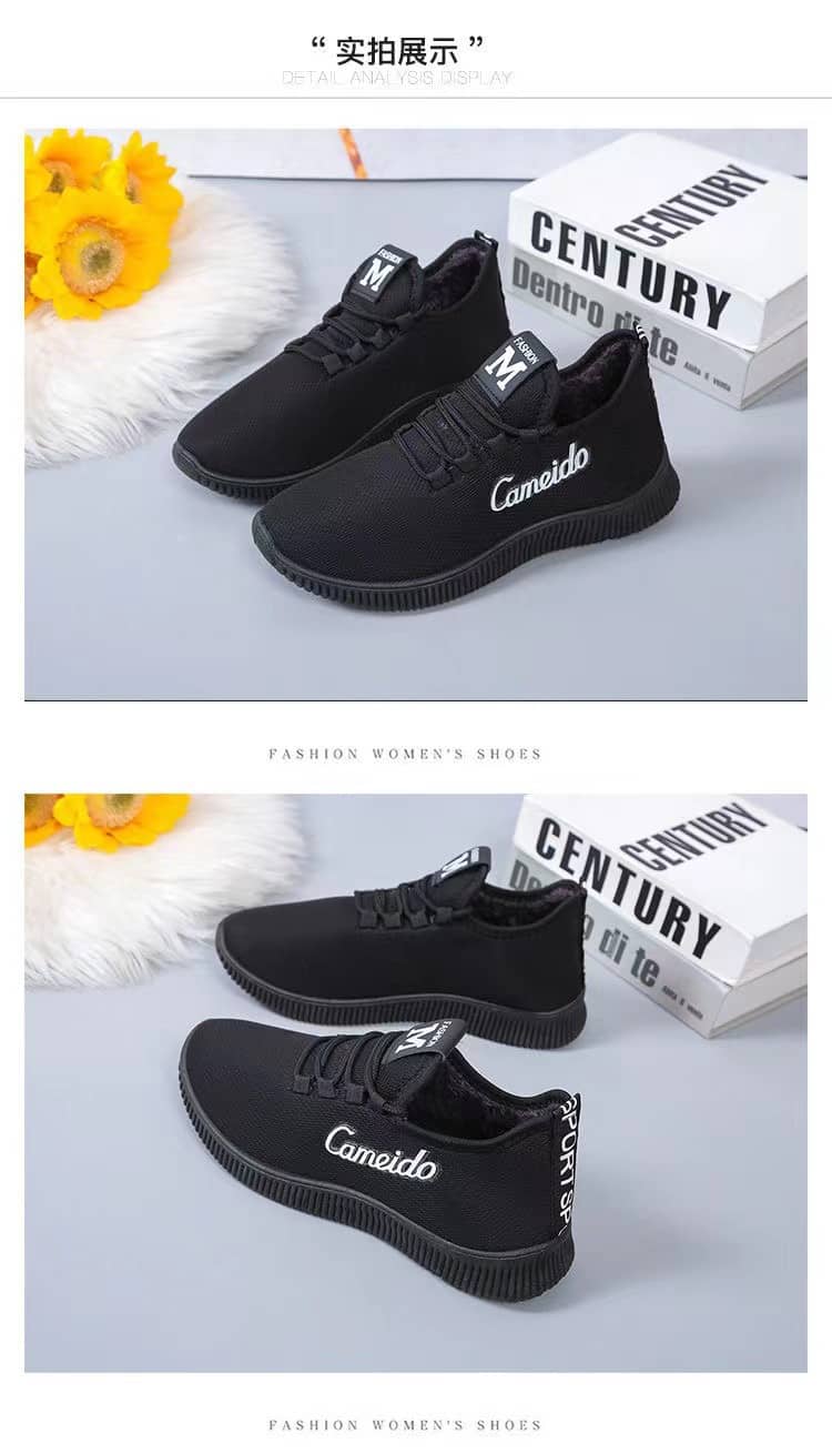 New Autumn Winter Women's Walking Shoes Comfortable Breathable Slip-On Fleece-Lined Thickened