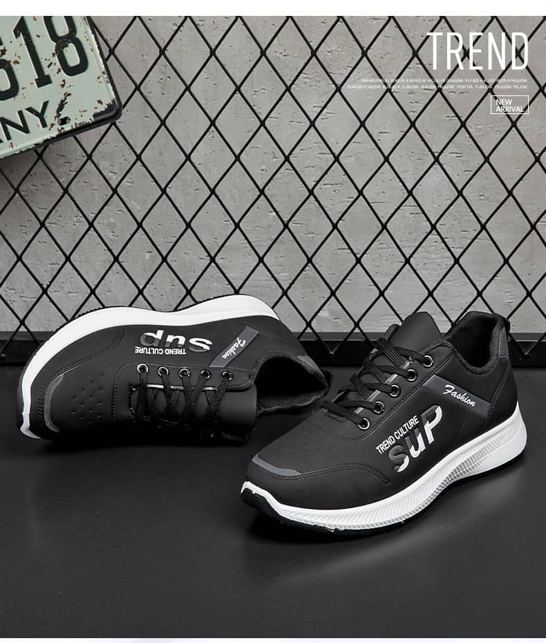 Men's Korean-Style Casual PU Athletic Shoes Comfortable Student White Sneakers Running Shoes