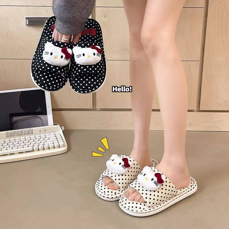 Cute Cat Faux Fur Slide Slippers for Women All-Season Comfort Anti-Slip Home 2026 New