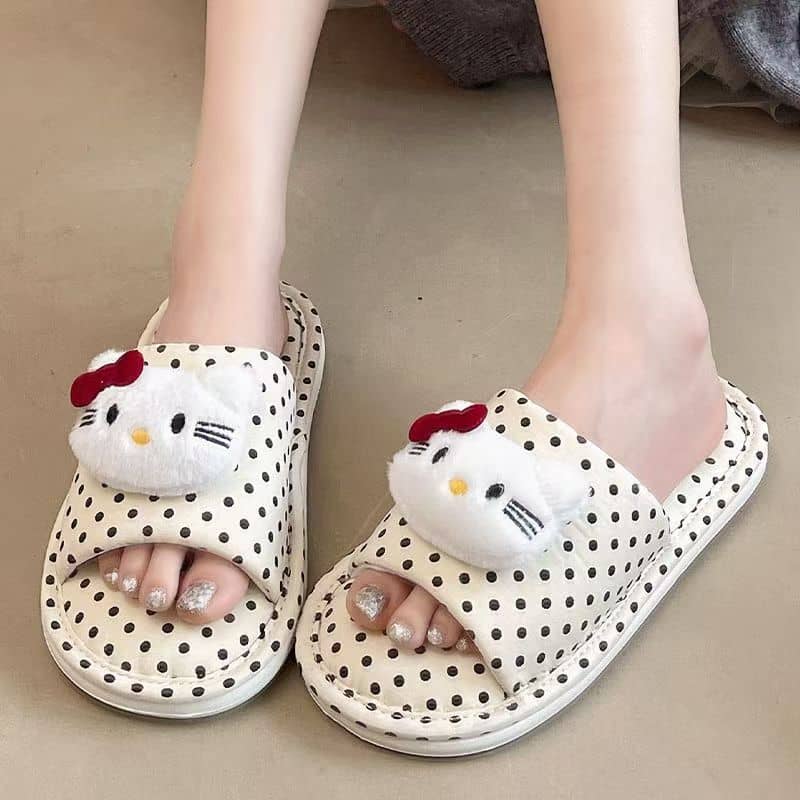 Cute Cat Faux Fur Slide Slippers for Women All-Season Comfort Anti-Slip Home 2026 New